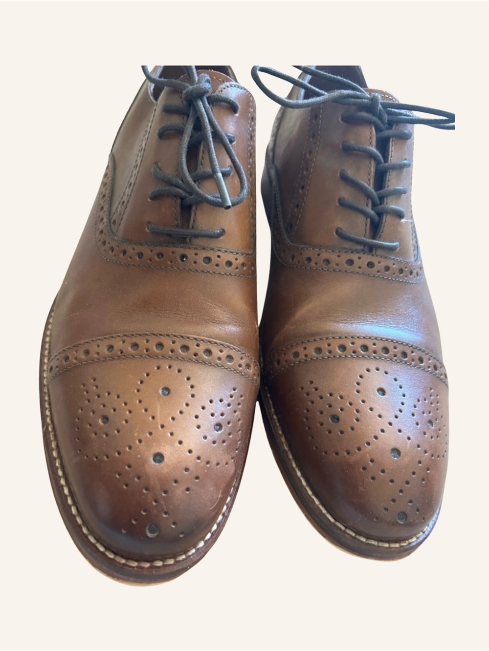 Johnston & Murphy Shoes Men’s Brown Cognac Wingtip Oxfords Leather Size 9 Men’s - Picture 2 of 11